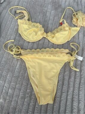 Yellow Eyelet Trim Women's Bikini Set